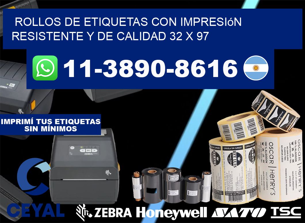 rollos de etiquetas con impresión resistente y de calidad 32 x 97