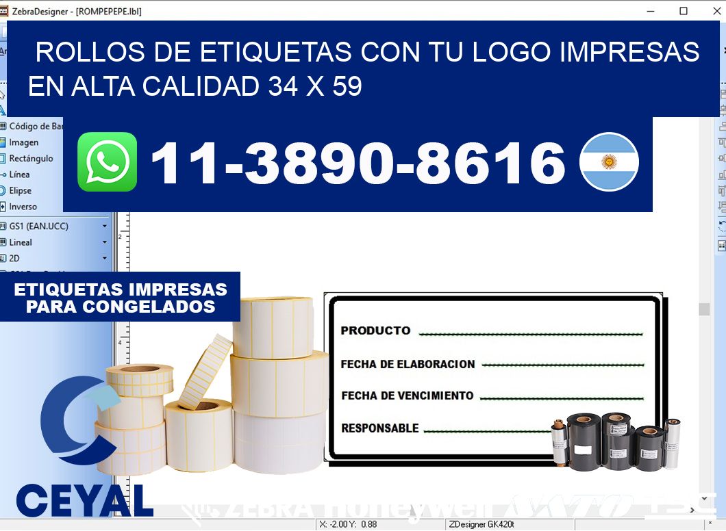 rollos de etiquetas con tu logo impresas en alta calidad 34 x 59