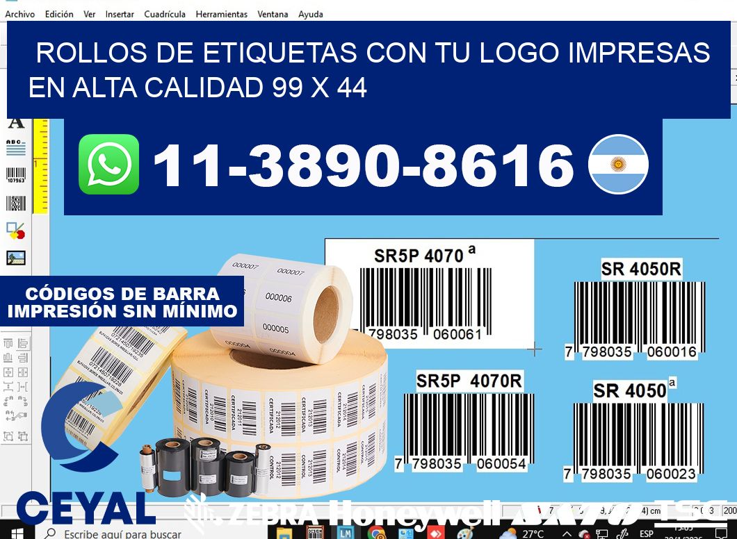 rollos de etiquetas con tu logo impresas en alta calidad 99 x 44