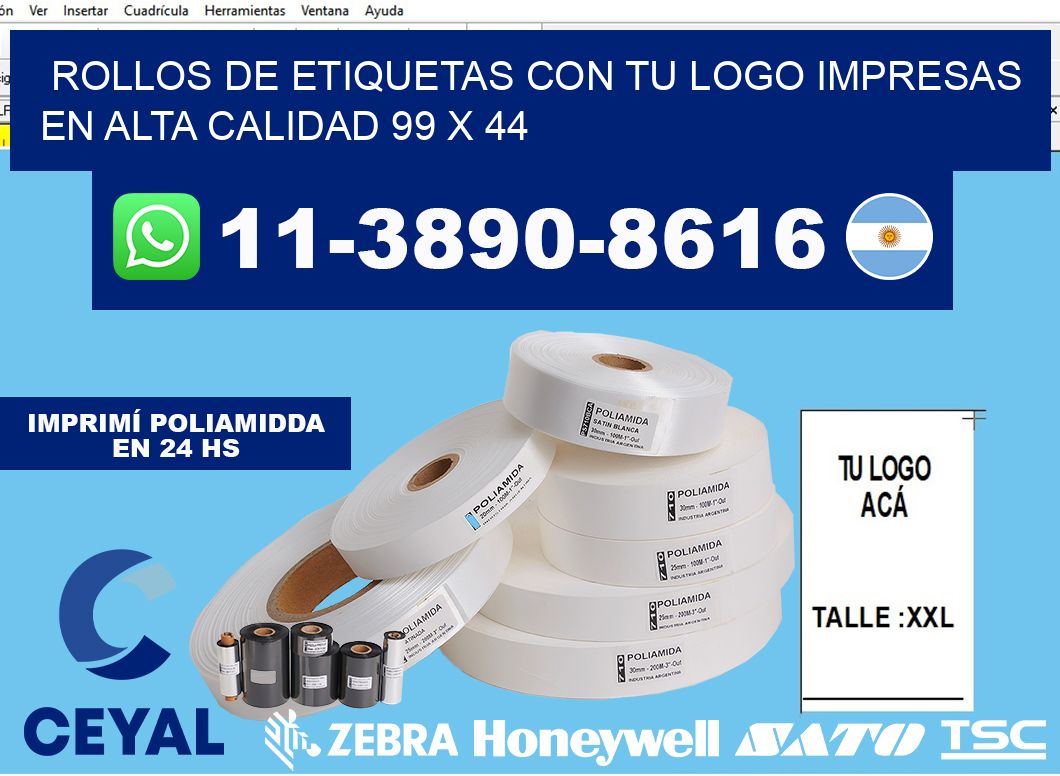 rollos de etiquetas con tu logo impresas en alta calidad 99 x 44