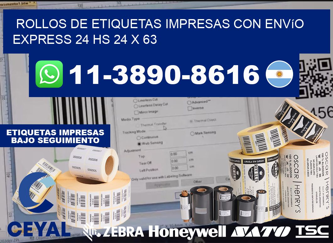 rollos de etiquetas impresas con envío express 24 hs 24 x 63