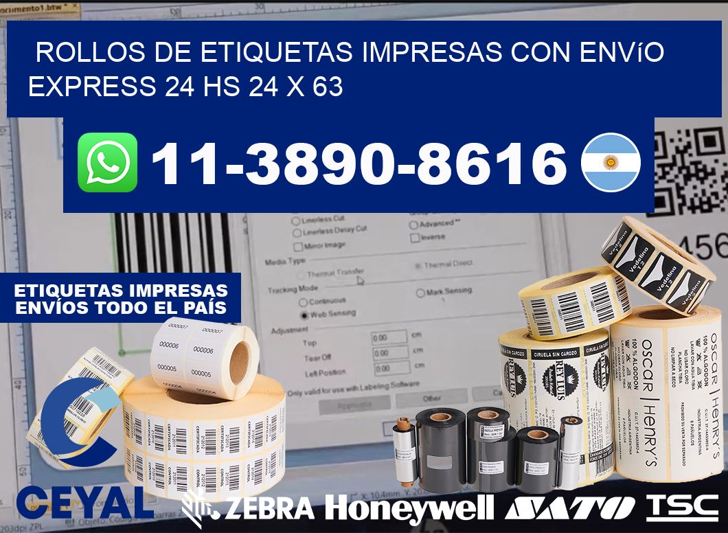 rollos de etiquetas impresas con envío express 24 hs 24 x 63