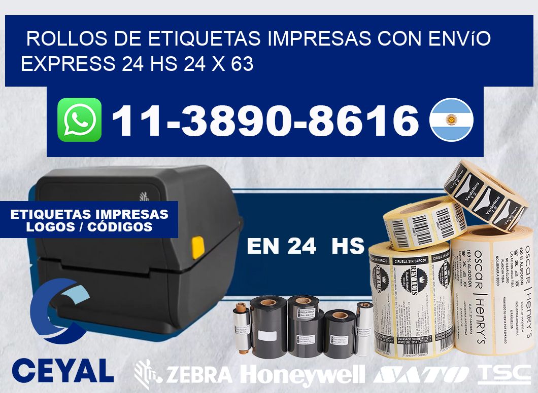rollos de etiquetas impresas con envío express 24 hs 24 x 63