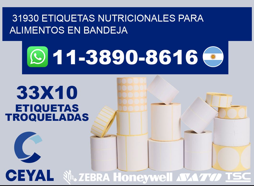 31930 etiquetas nutricionales para alimentos en bandeja