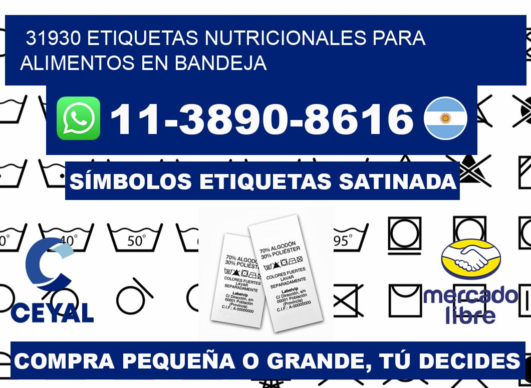 31930 etiquetas nutricionales para alimentos en bandeja
