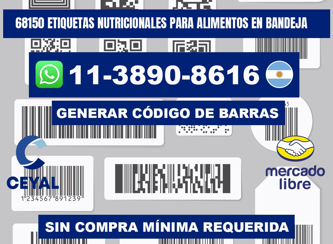 68150 etiquetas nutricionales para alimentos en bandeja