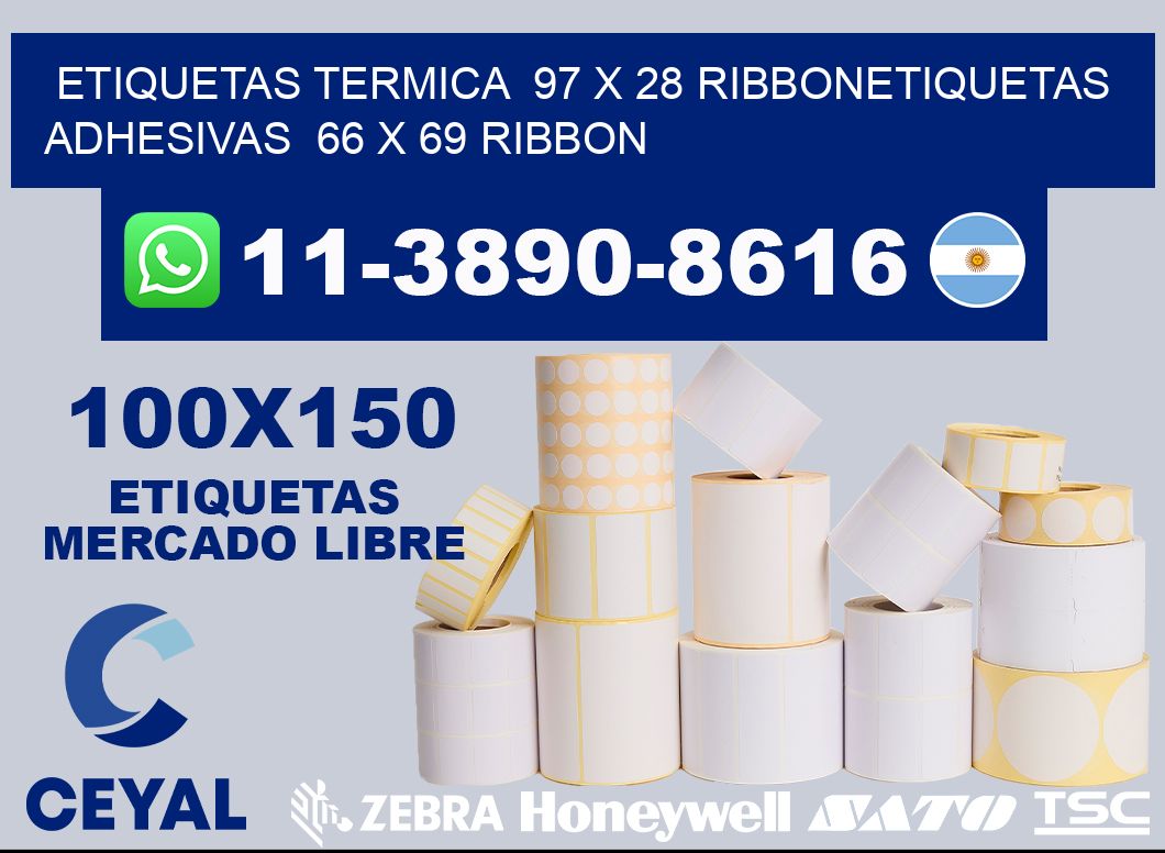 Etiquetas termica  97 x 28 ribbonEtiquetas adhesivas  66 x 69 ribbon