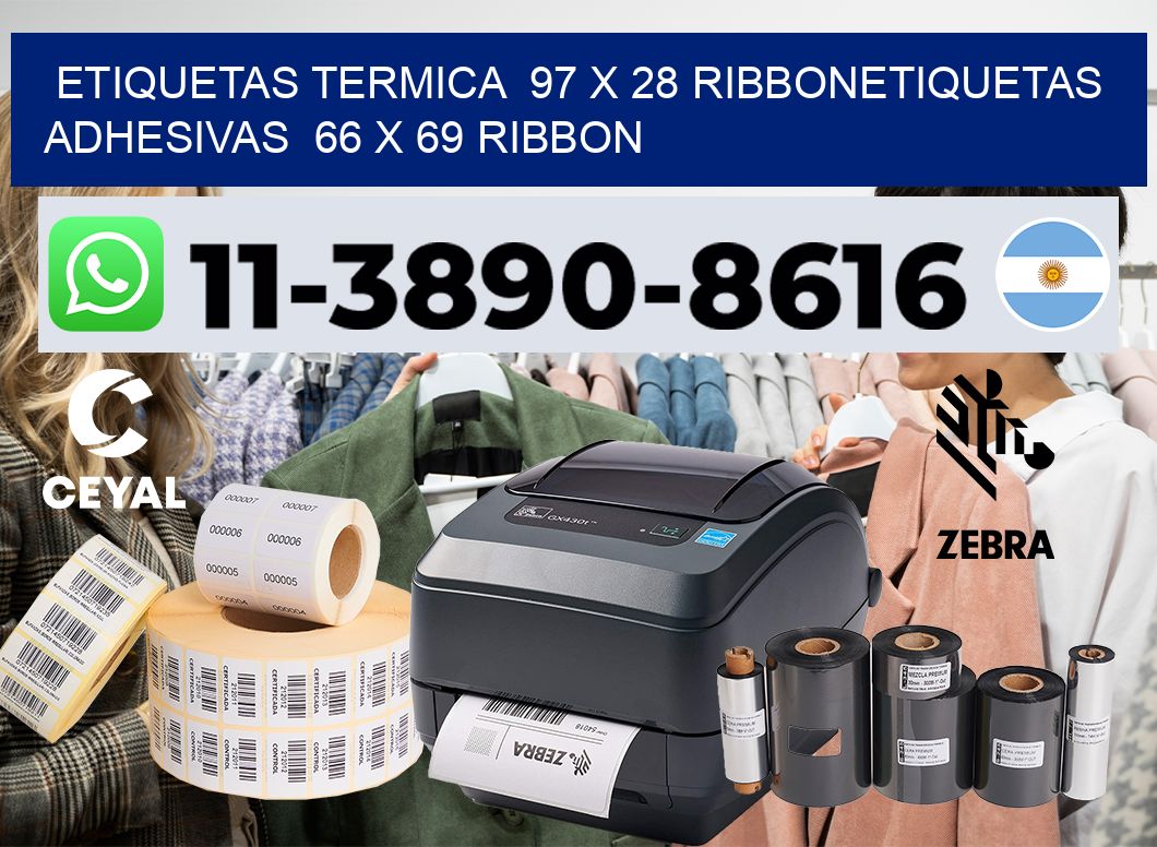 Etiquetas termica  97 x 28 ribbonEtiquetas adhesivas  66 x 69 ribbon