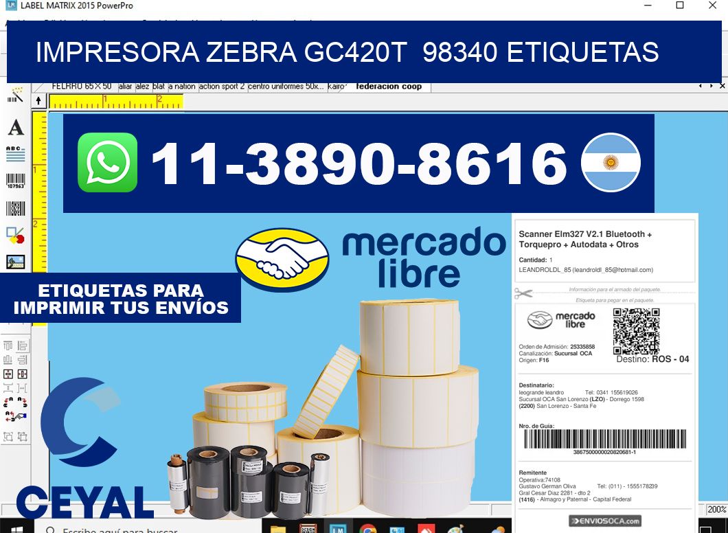 impresora zebra gc420t  98340 etiquetas