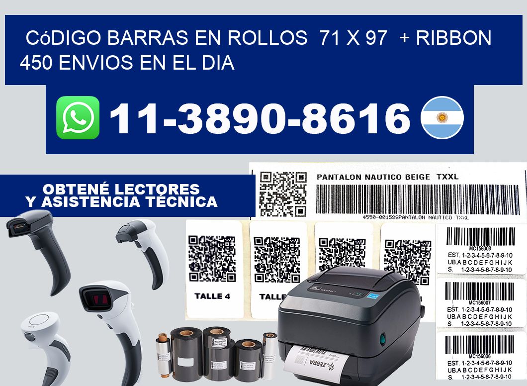 código barras en rollos 71 x 97 + ribbon 450 Envios en el dia