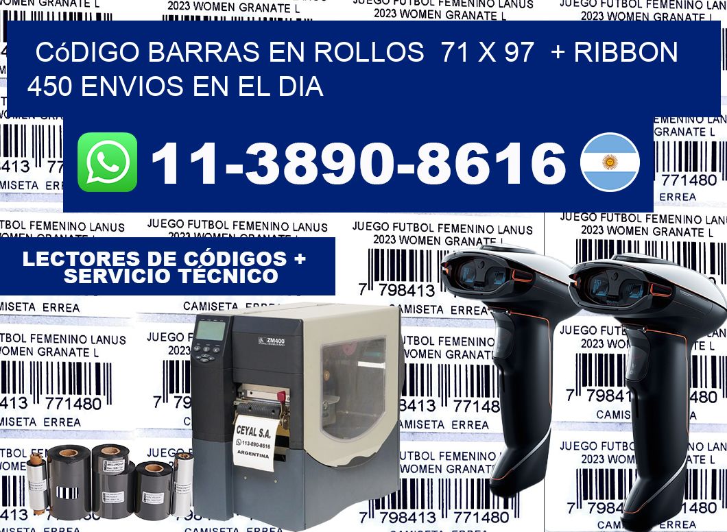 código barras en rollos  71 x 97  + ribbon  450 Envios en el dia