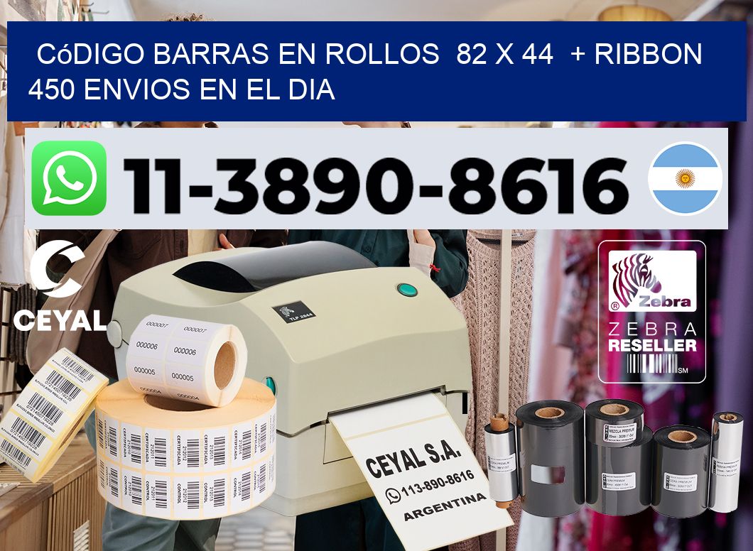 código barras en rollos 82 x 44 + ribbon 450 Envios en el dia