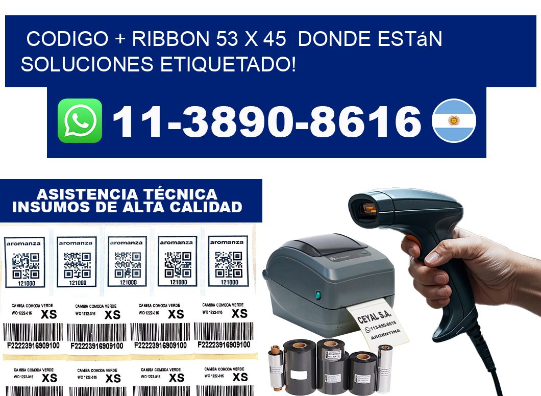 codigo + ribbon 53 x 45  donde están soluciones etiquetado!