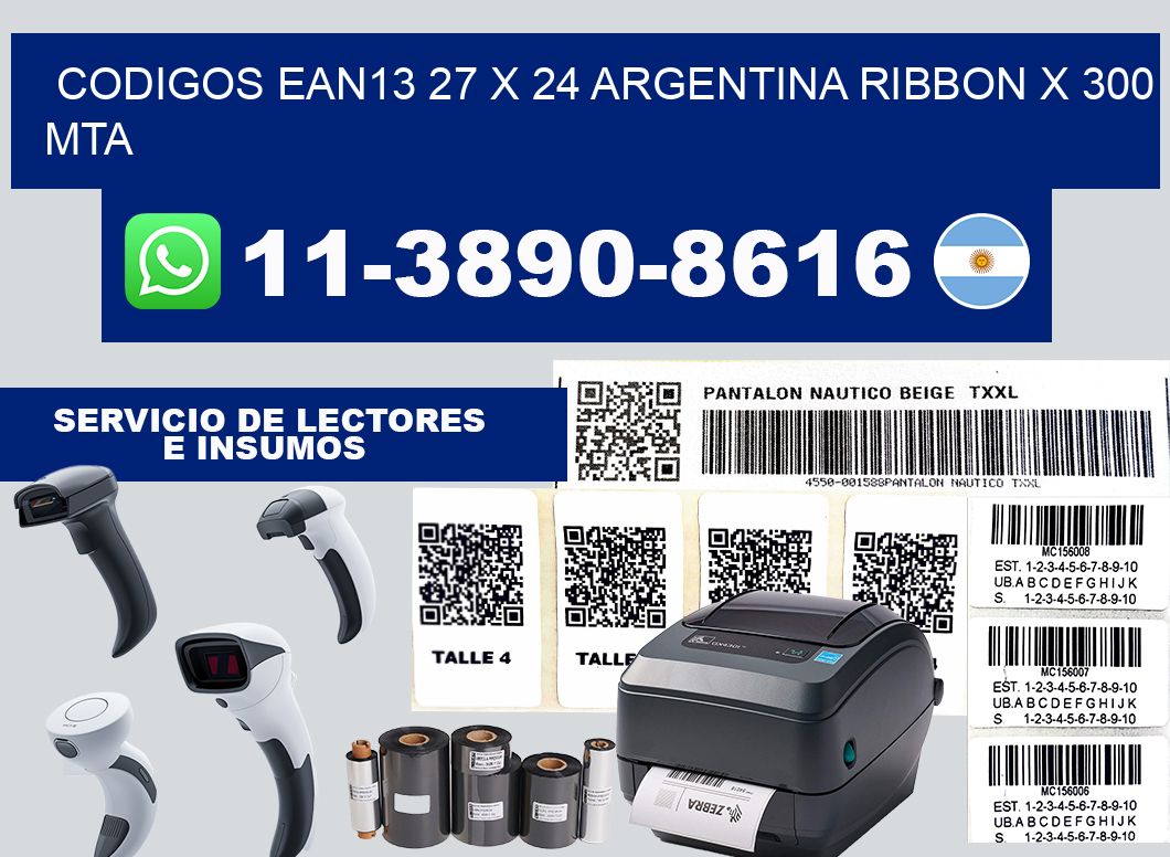 codigos ean13 27 x 24 argentina ribbon x 300 mta