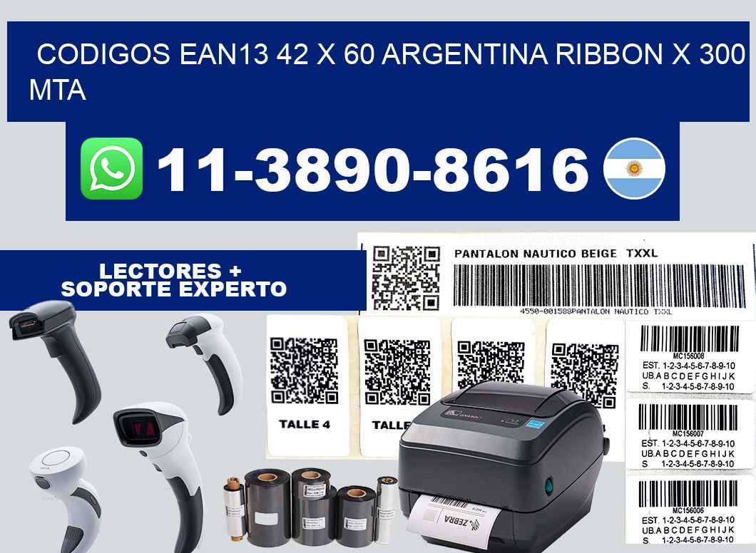 codigos ean13 42 x 60 argentina ribbon x 300 mta
