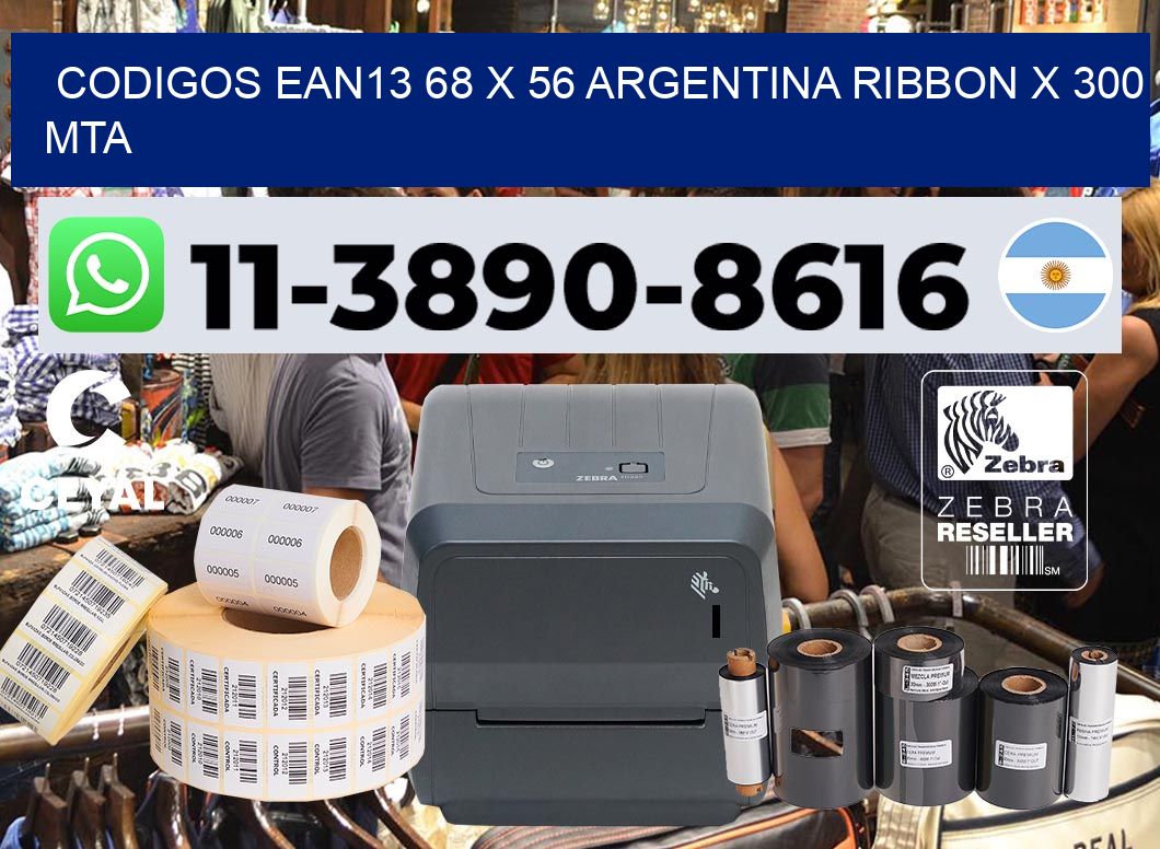 codigos ean13 68 x 56 argentina ribbon x 300 mta
