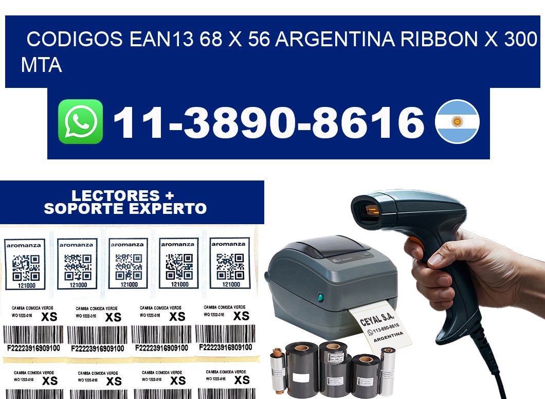 codigos ean13 68 x 56 argentina ribbon x 300 mta