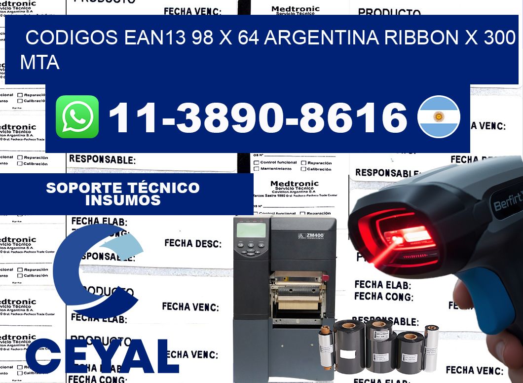 codigos ean13 98 x 64 argentina ribbon x 300 mta