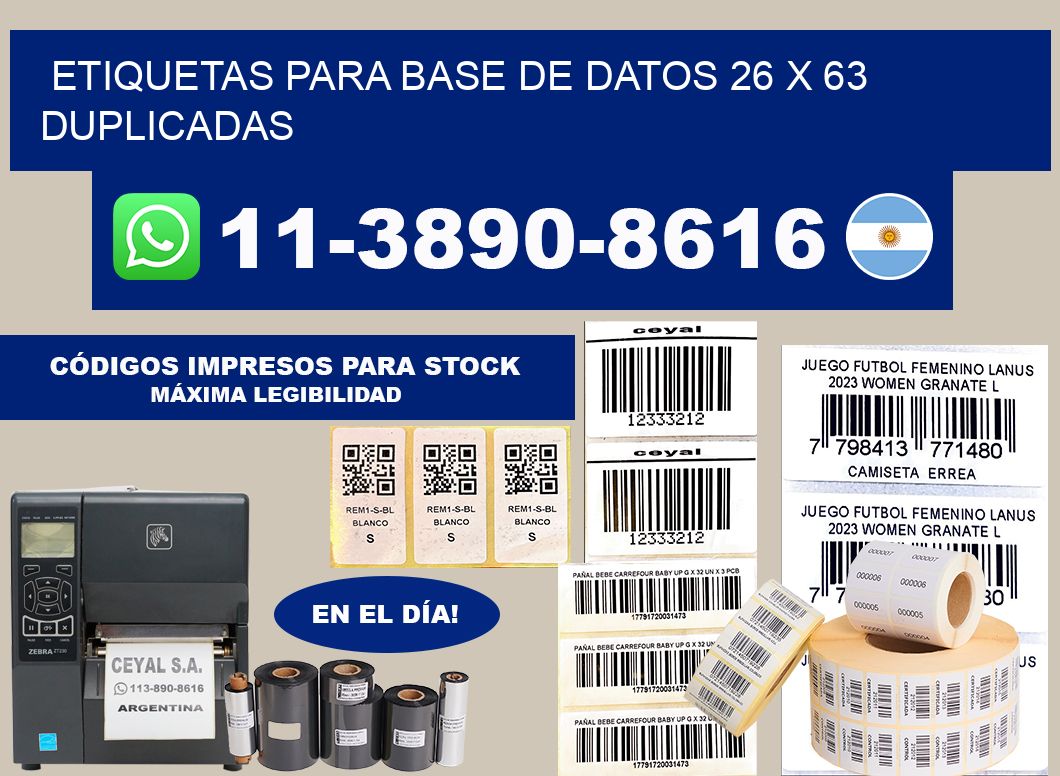 etiquetas para base de datos 26 x 63 duplicadas