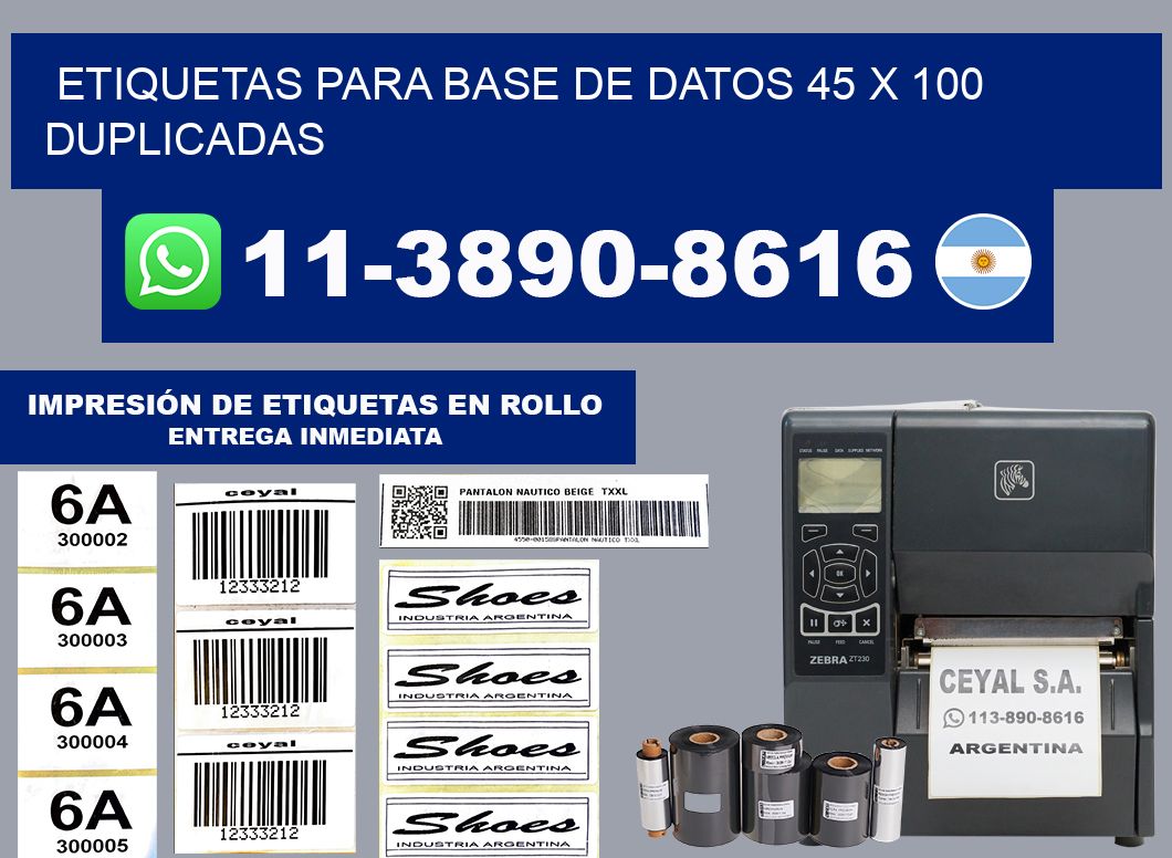 etiquetas para base de datos 45 x 100 duplicadas