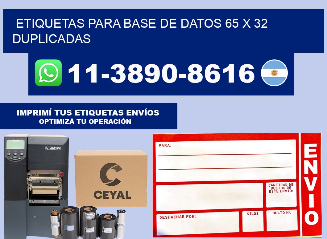 etiquetas para base de datos 65 x 32 duplicadas