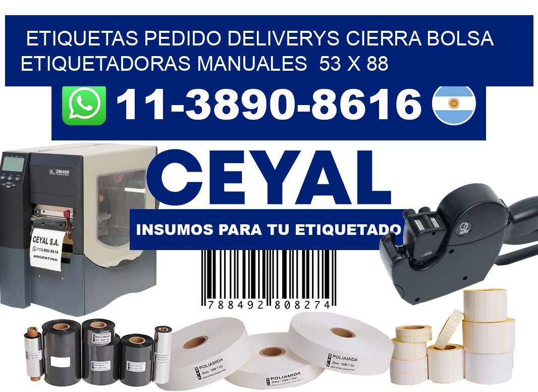 etiquetas pedido deliverys cierra bolsa Etiquetadoras Manuales 53 x 88