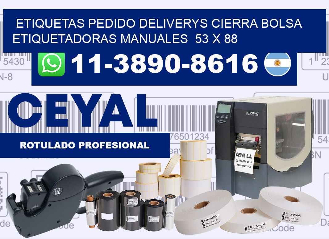 etiquetas pedido deliverys cierra bolsa  Etiquetadoras Manuales  53 x 88