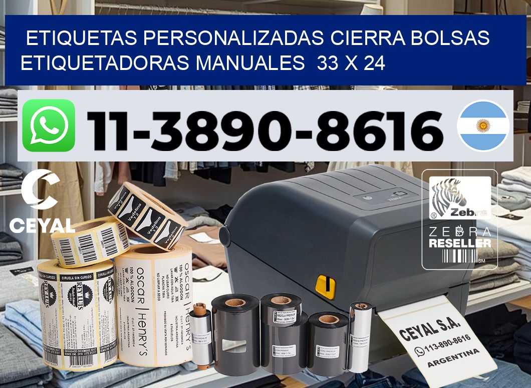 etiquetas personalizadas cierra bolsas  Etiquetadoras Manuales  33 x 24