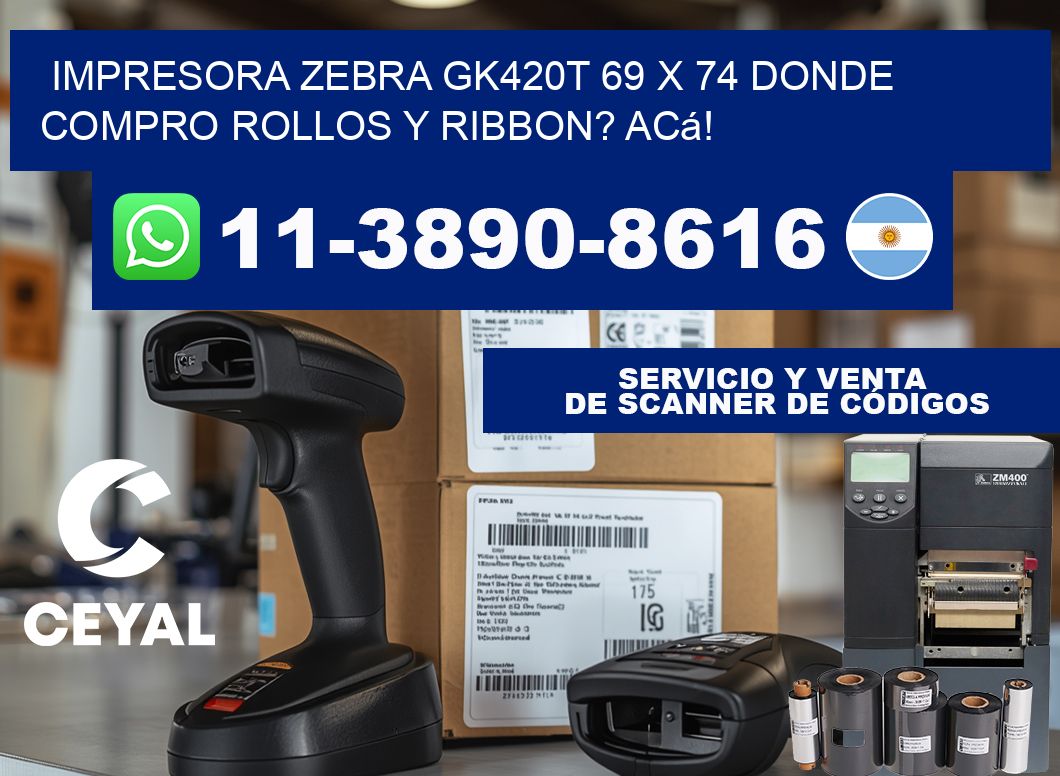 impresora zebra gk420t 69 x 74 Donde compro rollos y ribbon? Acá!