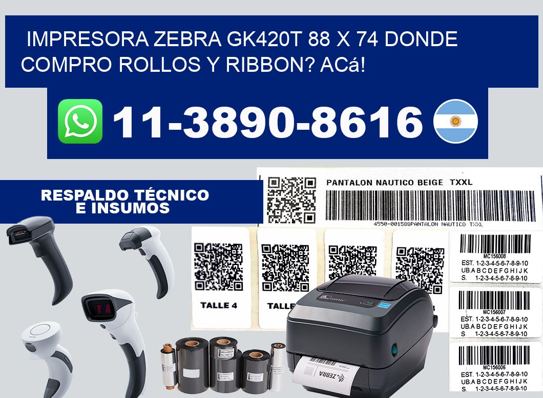 impresora zebra gk420t 88 x 74 Donde compro rollos y ribbon? Acá!