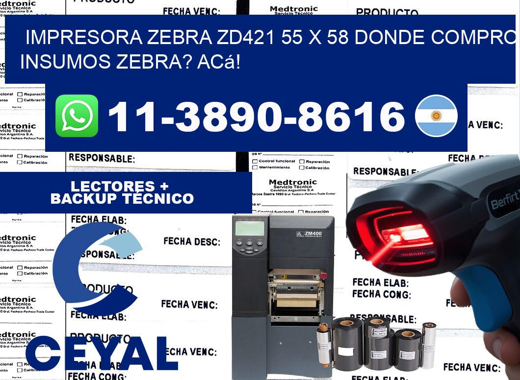 impresora zebra zd421 55 x 58 Donde compro insumos zebra? Acá!