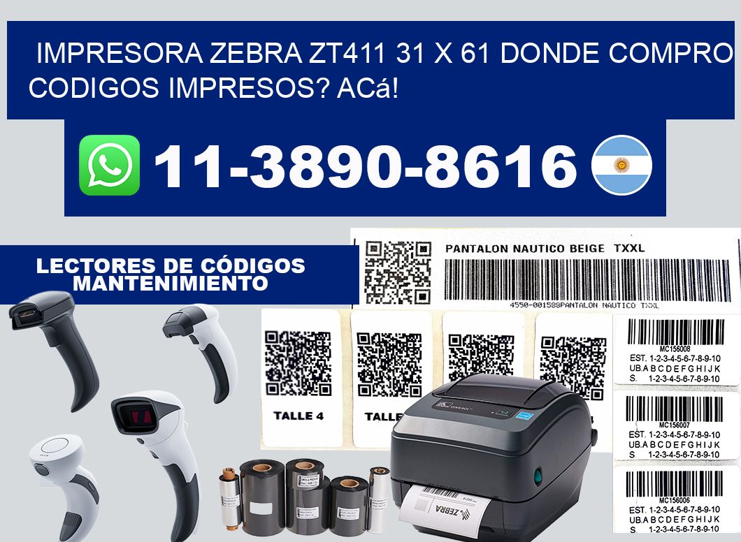 impresora zebra zt411 31 x 61 Donde compro codigos impresos? Acá!