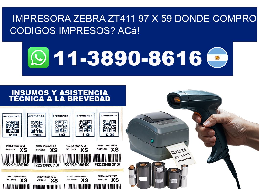 impresora zebra zt411 97 x 59 Donde compro codigos impresos? Acá!