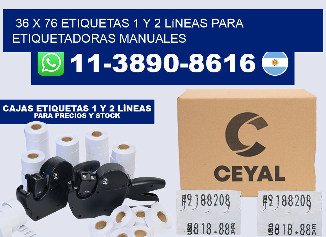 36 x 76 Etiquetas 1 y 2 líneas para etiquetadoras manuales