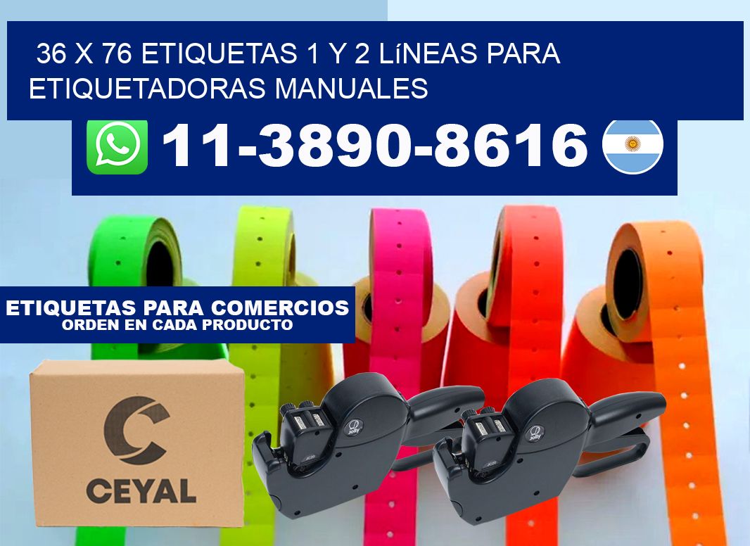 36 x 76 Etiquetas 1 y 2 líneas para etiquetadoras manuales