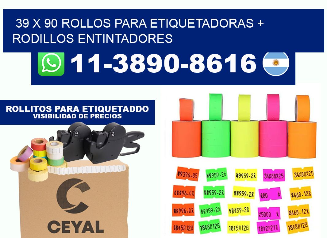 39 x 90 rollos para etiquetadoras + rodillos entintadores