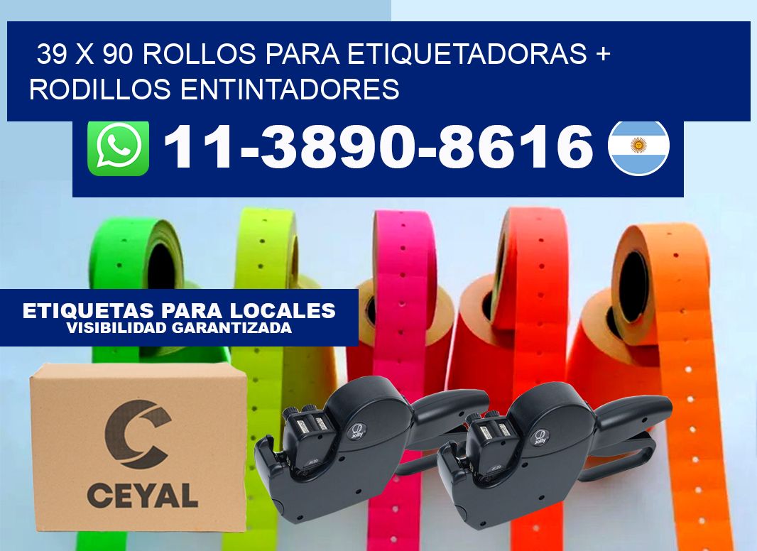 39 x 90 rollos para etiquetadoras + rodillos entintadores