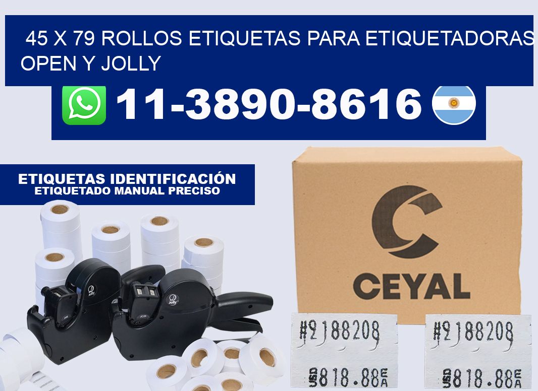 45 x 79 Rollos etiquetas para etiquetadoras open y jolly