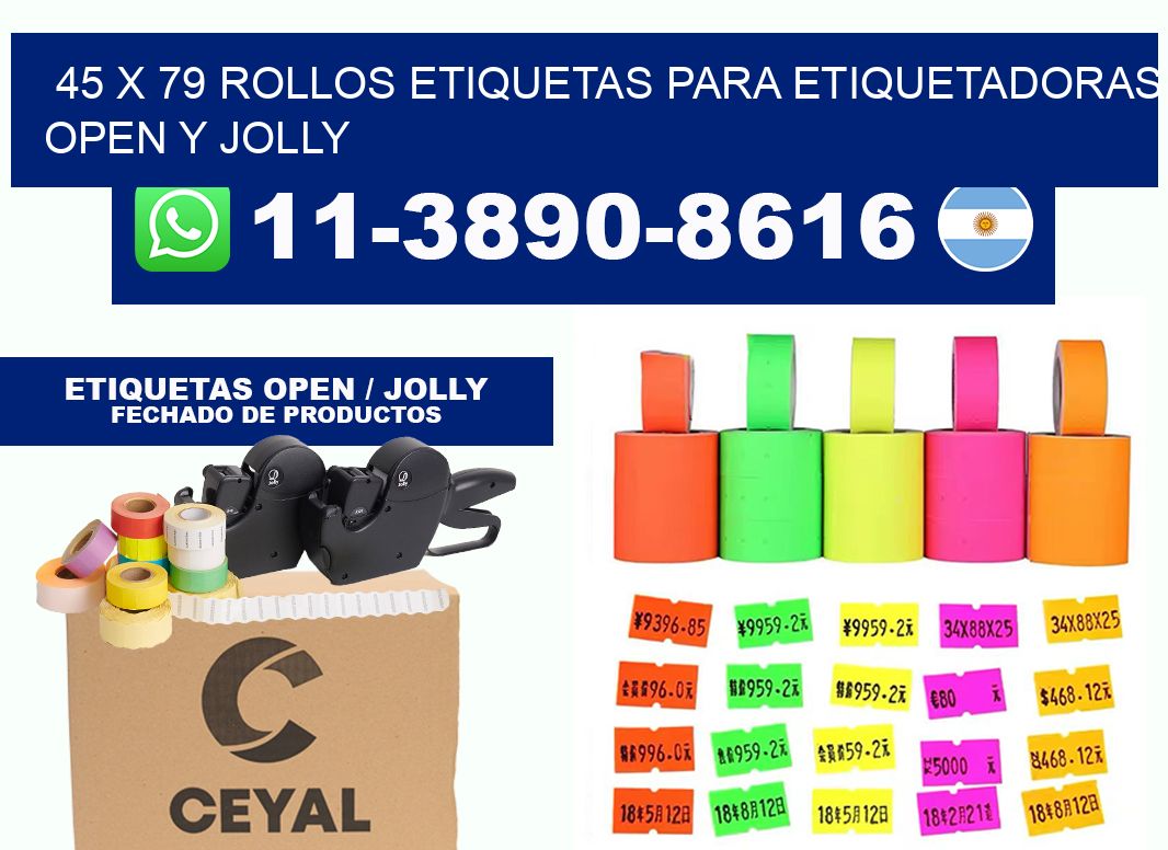 45 x 79 Rollos etiquetas para etiquetadoras open y jolly