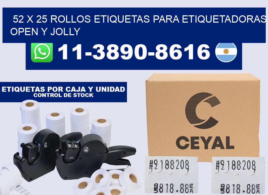 52 x 25 Rollos etiquetas para etiquetadoras open y jolly