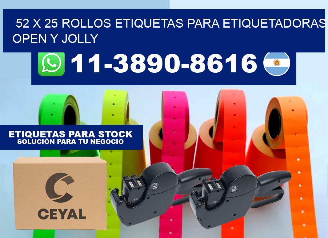 52 x 25 Rollos etiquetas para etiquetadoras open y jolly