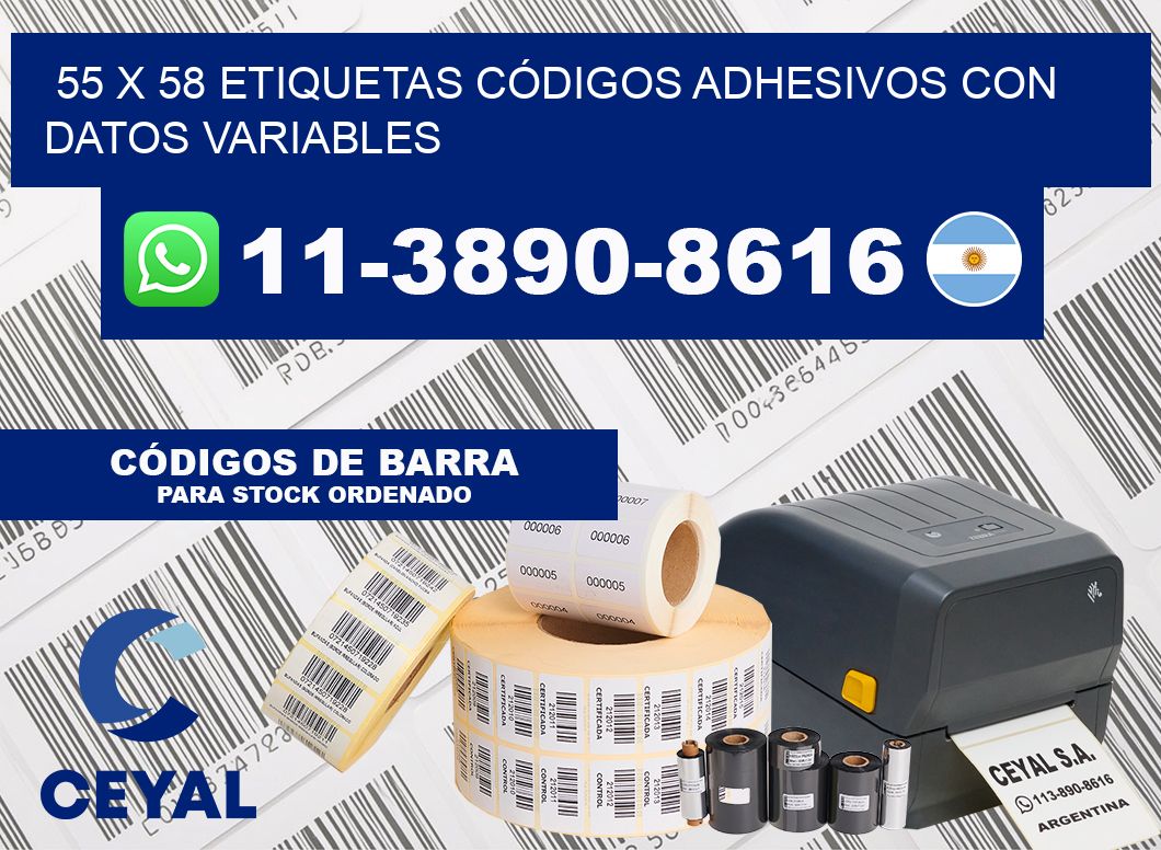 55 x 58 ETIQUETAS CÓDIGOS ADHESIVOS CON DATOS VARIABLES