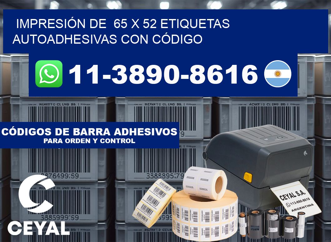 IMPRESIÓN DE 65 x 52 ETIQUETAS AUTOADHESIVAS CON CÓDIGO