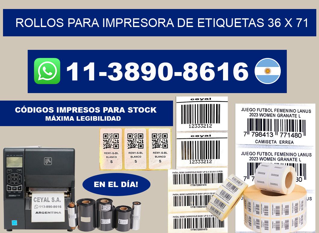 rollos para impresora de etiquetas 36 x 71