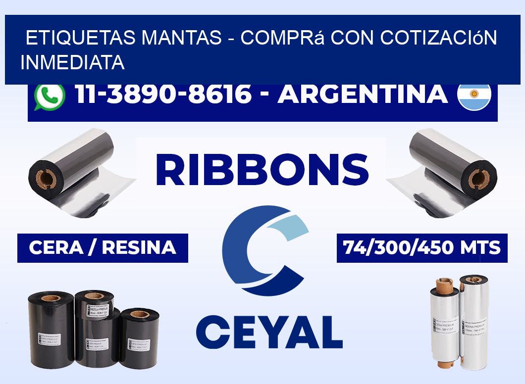 Etiquetas Mantas - Comprá con cotización inmediata